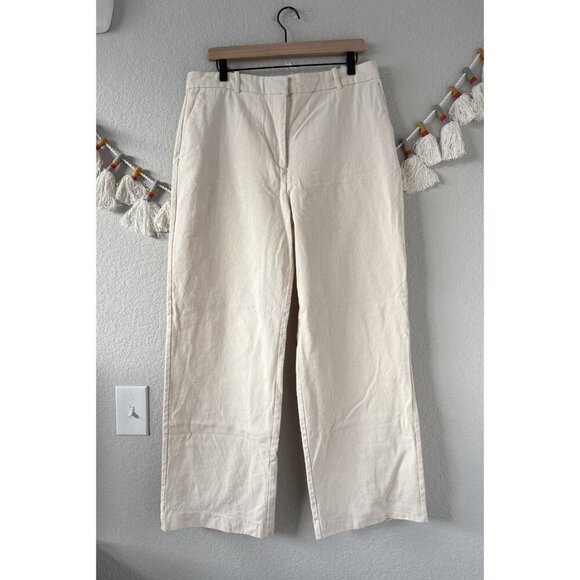 Zara 100% Cotton Beige Wide Leg Jeans Neutral Minimalist Baggy Casual XL - Picture 1 of 8